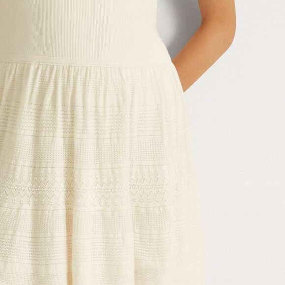 LAUREN RALPH LAUREN Ivory Cotton Sleeveless Knee Length Fit + Flare Dress - Picture 4 of 8